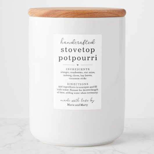 Homemade Stovetop Potpourri Gift Labels Voedselcontainer Etiket (Voorkant)