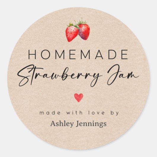 Homemade Strawberry Jam Label Canning Stickers (Voorkant)