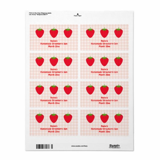 Homemade Strawberry Jam Label.Pink and Red. Etiket (Full Sheet)