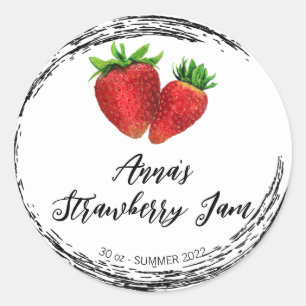 *~* Homemade Strawberry Jam Preserve Canning AP30 Ronde Sticker
