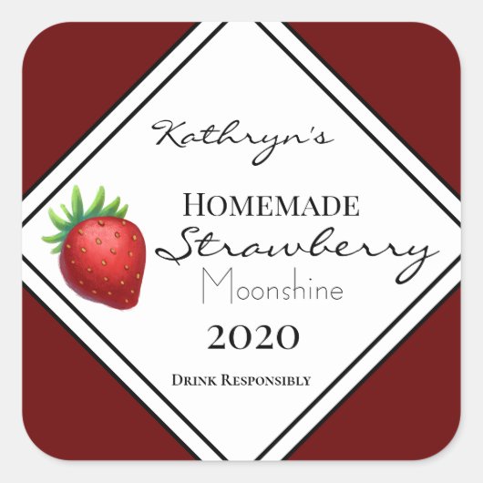 Homemade Strawberry Moonshine - Gepersonaliseerd Vierkante Sticker (Voorkant)