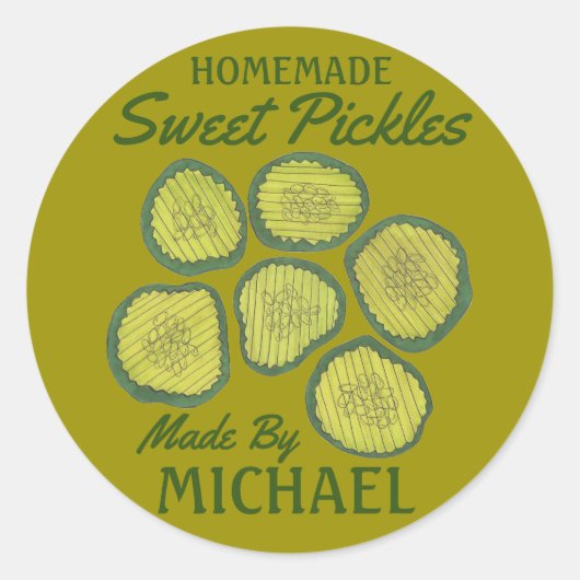 Homemade Sweet Pickles Personalized Dill Pickle Ronde Sticker (Voorkant)