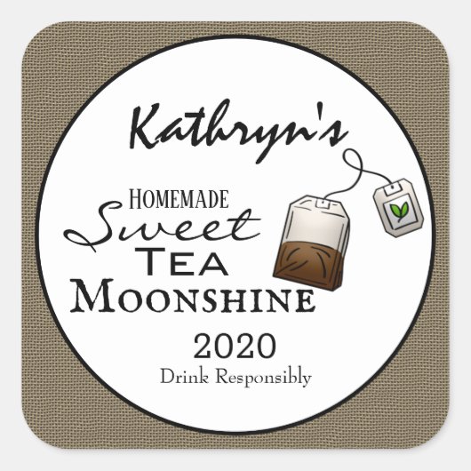 Homemade Sweet Tea Moonshine Gepersonaliseerd Vierkante Sticker (Voorkant)