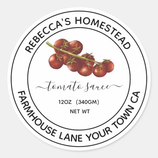 Homemade Tomato Sauce canning jar-labels Ronde Sticker (Voorkant)