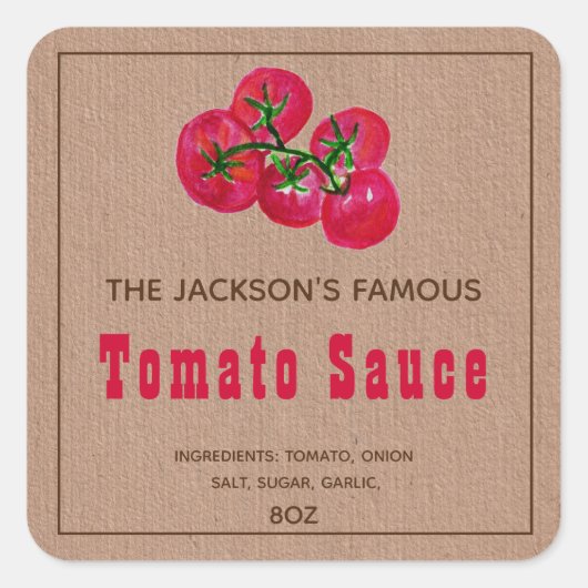 Homemade Tomato Sauce | Kraft Paper Canning Label (Voorkant)