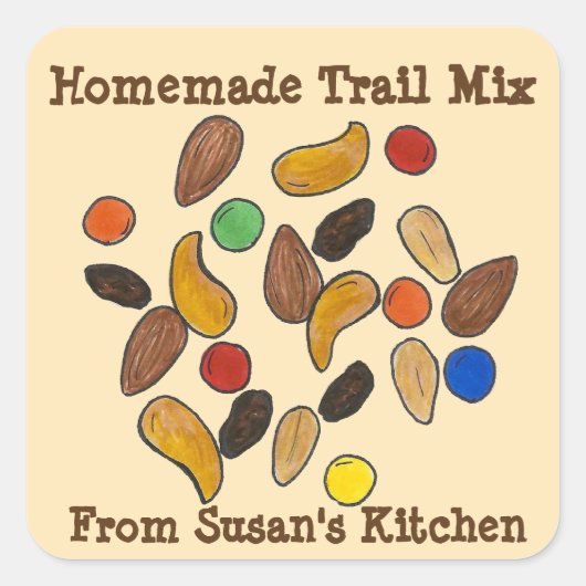 Homemade Trail Mix gemaakt met Love Kitchen Trailm Vierkante Sticker (Voorkant)