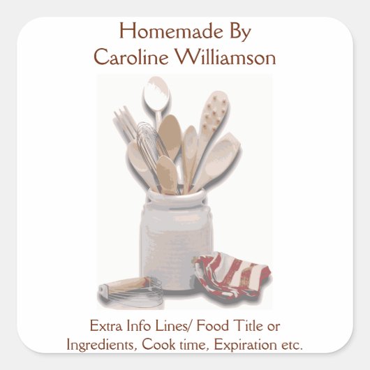 Homemade uit de keuken van de aangepaste bakkerij vierkante sticker (Voorkant)