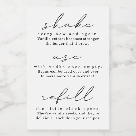 Homemade Vanilla Extract Instructies Etiket (Enkel label)