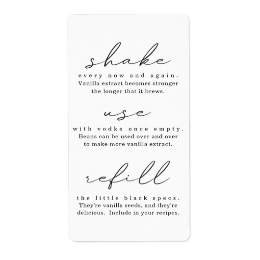 Homemade Vanilla Extract Instructies Etiket (Voorkant)