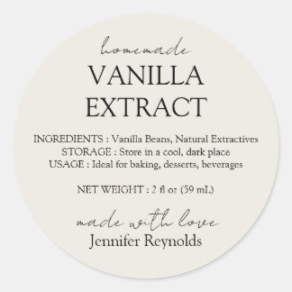 Homemade Vanilla Extract ivory beige Instructions Ronde Sticker