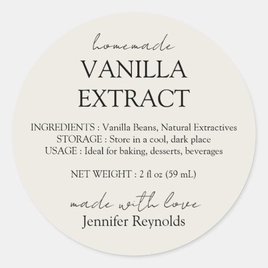 Homemade Vanilla Extract ivory beige Instructions Ronde Sticker (Voorkant)