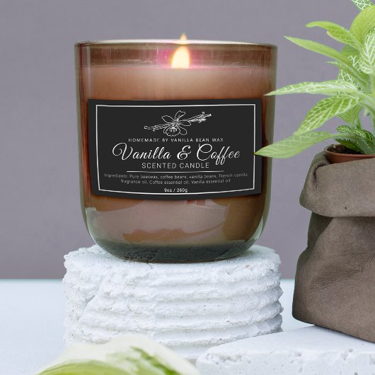 Homemade vanilla koffiekaarsmono-ingrediënten rechthoekige sticker