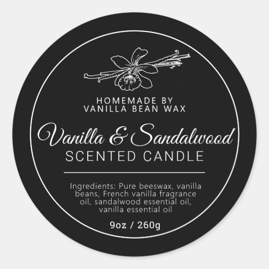 Homemade vanilla sandalwood kandelen ronde sticker (Voorkant)