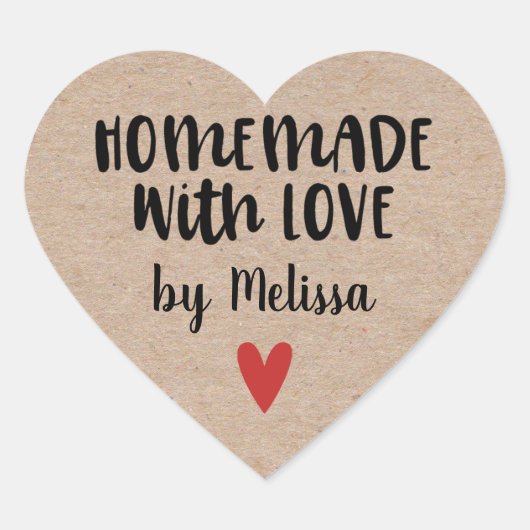 Homemade with Love Kraft gepersonaliseerd Hart Sticker (Voorkant)