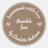Homemade with Love | Pink Heart Jam Canning Kraft Ronde Sticker (Voorkant)
