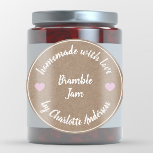 Homemade with Love   Pink Heart Jam Canning Kraft Ronde Sticker