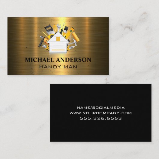 Homepictogram Carpentry Tools | Goud metaal Visitekaartje (Voorkant / Achterkant)