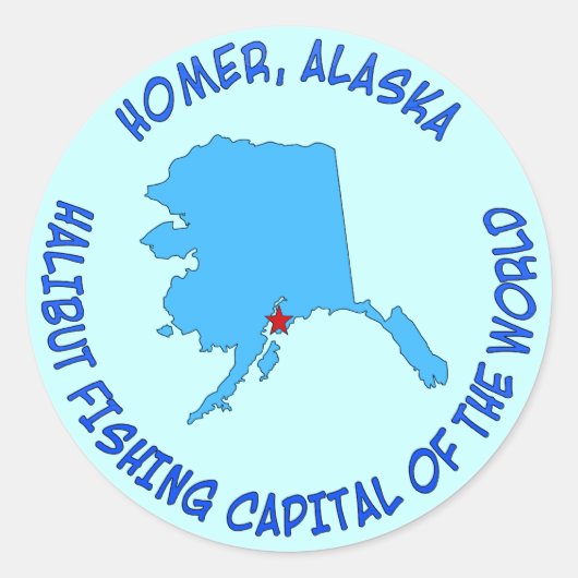 Homer, Alaska Halibut Vist de wereldstad Ronde Sticker (Voorkant)