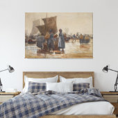 Homer Fisherfolk on Beach at Cullercoats Canvas Afdruk (Insitu (Slaapkamer))