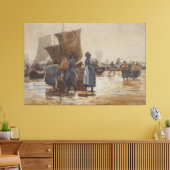 Homer Fisherfolk on Beach at Cullercoats Canvas Afdruk (Insitu (Woonkamer))