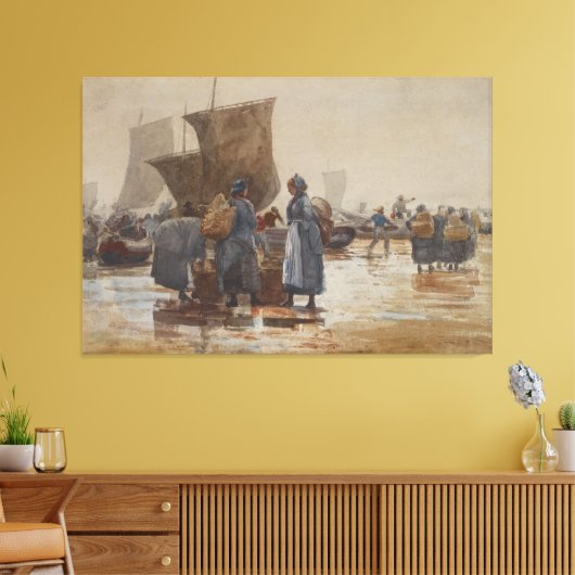 Homer Fisherfolk on Beach at Cullercoats Canvas Afdruk (Insitu (Woonkamer))