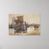 Homer Fisherfolk on Beach at Cullercoats Canvas Afdruk (Voorkant)