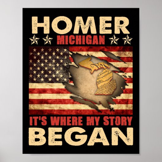 Homer Michigan Vlag van de Verenigde Staten 4 juli Poster (Voorkant)