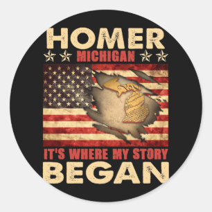 Homer Michigan Vlag van de Verenigde Staten 4 juli Ronde Sticker