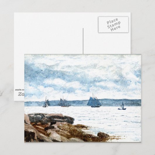 Homer - Sailboten bij Gloucester, schilderij van 1 Briefkaart (Voorkant / Achterkant)