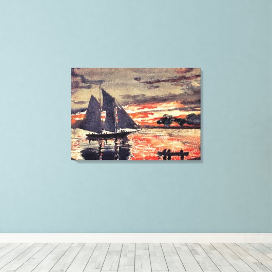 Homer - Sunset Fires, fijn kunstschilderij in wate Canvas Afdruk (Insitu (Houten vloer))