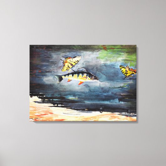 Homer - Vis en Butterflies, beroemd schilderij Canvas Afdruk (Voorkant)