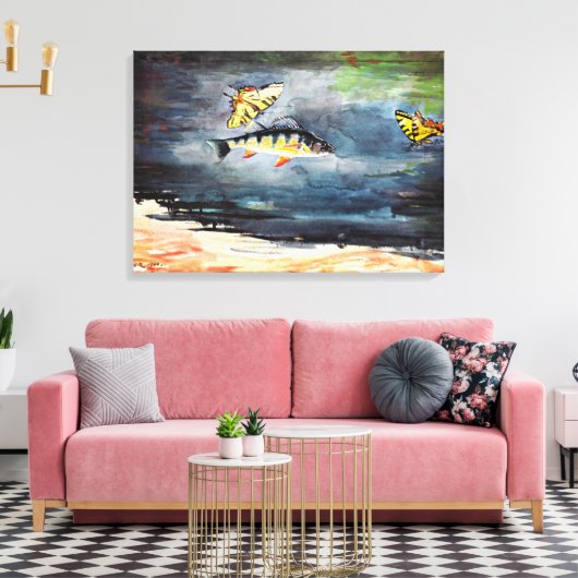 Homer - Vis en Butterflies, beroemd schilderij Canvas Afdruk (Insitu (Woonkamer))