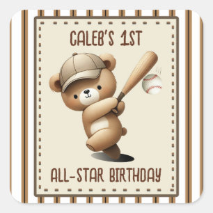 Homerun Hitter Streep Baseball Beer 1e Verjaardag Vierkante Sticker