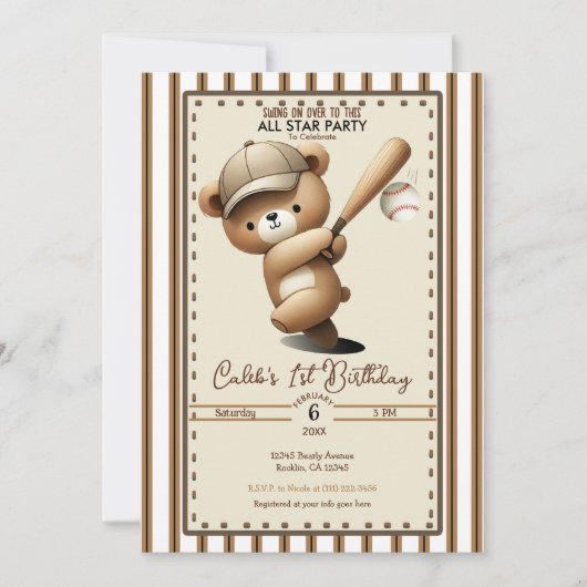 Homerun Hitter Stripe Baseball Beer 1e verjaardag Kaart (Voorkant)