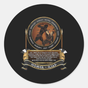 Homerus, de Ilias van de Achilles Trojaanse Oorlog Ronde Sticker