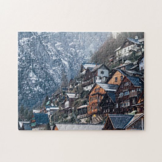 Homes gebouwd in Snowy Mountain Legpuzzel (Horizontaal)