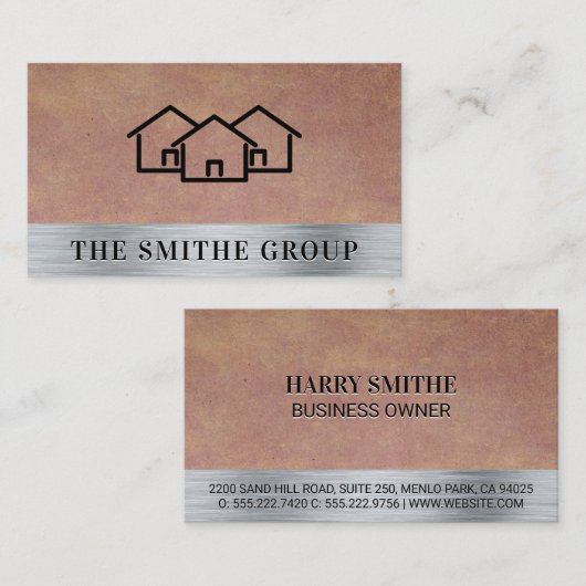 Homes pictogram | Metallic textuur achtergrond Visitekaartje (Voorkant / Achterkant)