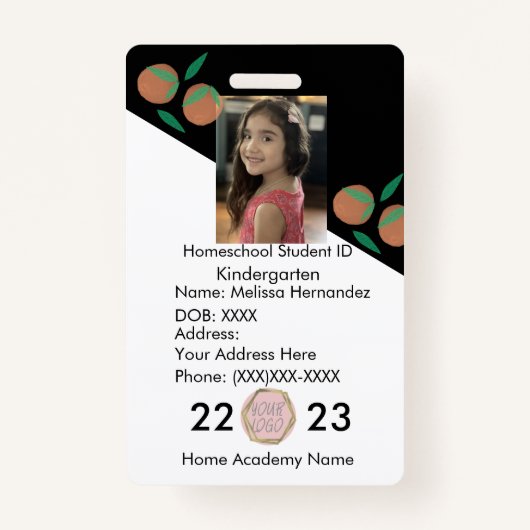 Homeschoing School ID Sinaasappels Foto Badge (Voorkant)