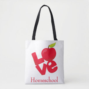 Homeschool Adventures Red en White Apple-thema Tote Bag