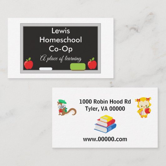 Homeschool Co-Op Chalkboard met appels Visitekaartje (Voorkant / Achterkant)