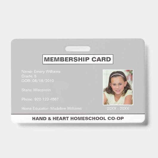 Homeschool CO-OP Lidmaatschap ID Badge (Voorkant)
