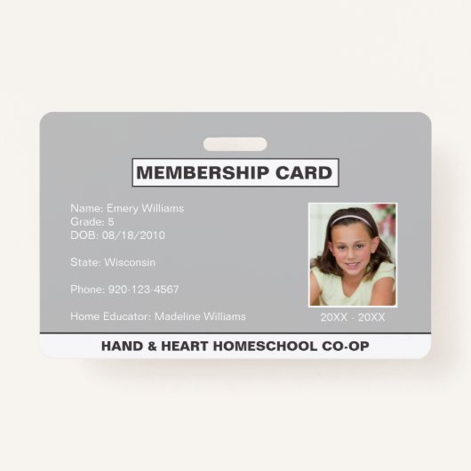 Homeschool CO-OP Lidmaatschap ID Badge (Voorkant)