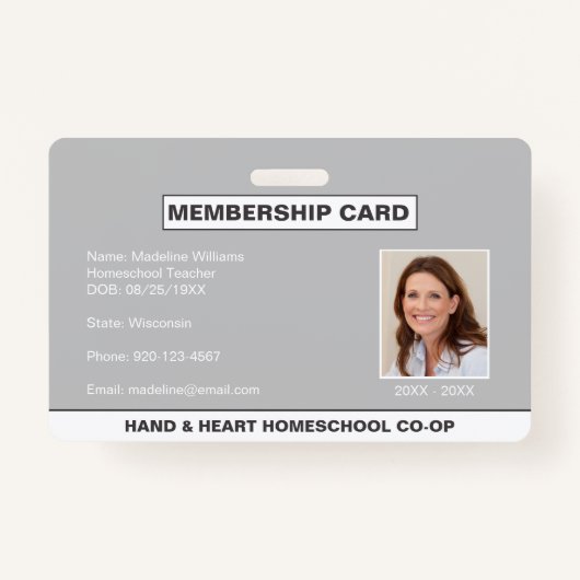 Homeschool CO-OP Lidmaatschap Parent ID Badge (Voorkant)