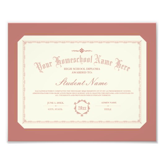 Homeschool Diploma Traditioneel Soft Red Foto Afdruk (Voorkant)