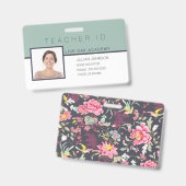 Homeschool Docent ID Badge Elegant Bloemen (Voor- en achterkant)