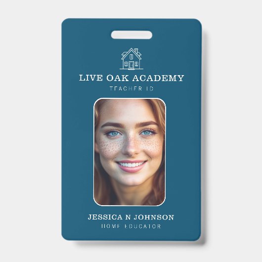 Homeschool Docent ID Badge | Minimalistisch blauw (Voorzijde)