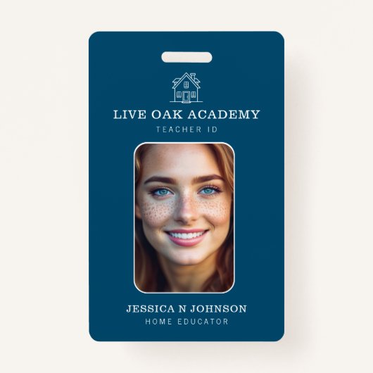 Homeschool Docent ID Badge | Minimalistisch blauw (Voorkant)