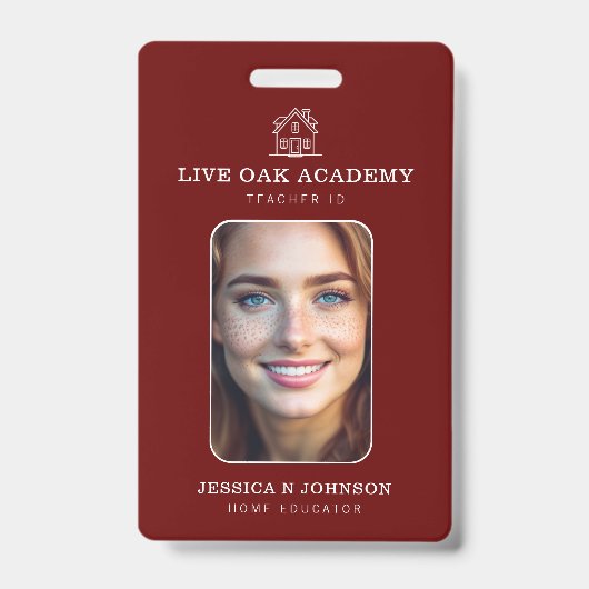 Homeschool Docent ID Badge | Minimalistisch rood (Voorzijde)