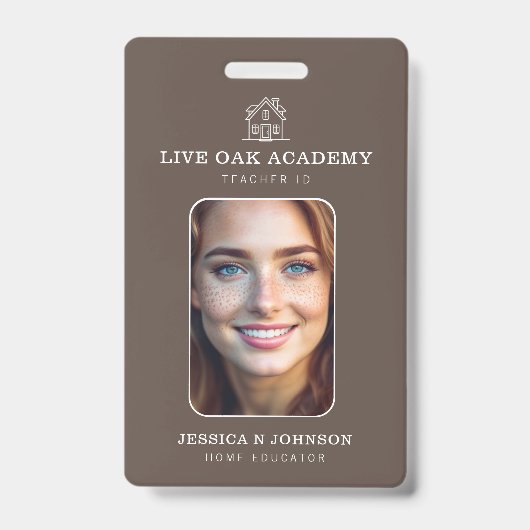 Homeschool Docent ID Badge | Minimalistische Taupe (Voorzijde)