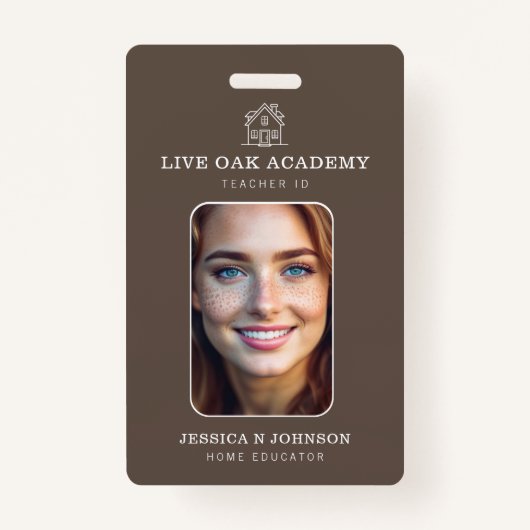 Homeschool Docent ID Badge | Minimalistische Taupe (Voorkant)